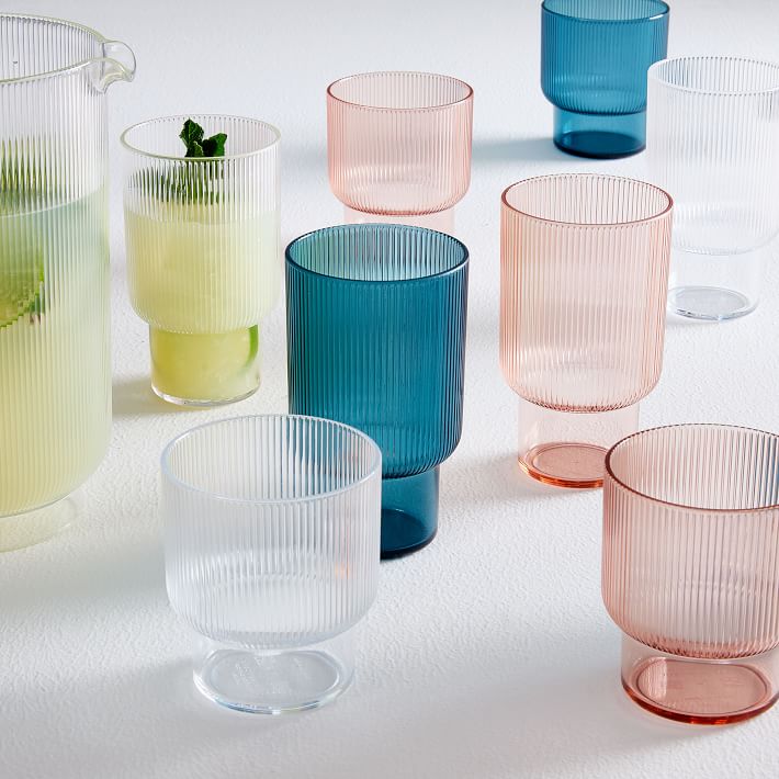 Fluted Acrylic Highball Drinkning Glasses Set of 4