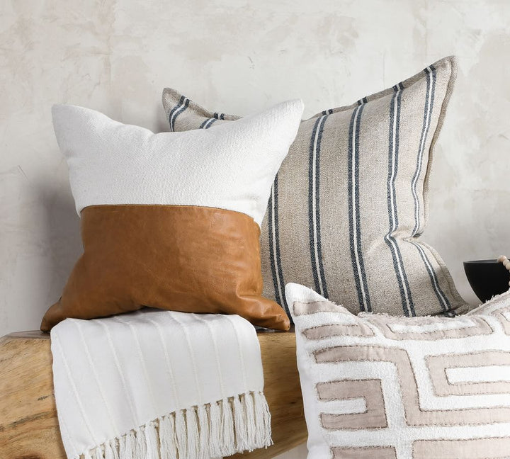 Aleta Leather And Linen Pillow Cover No Insert 20"x20"