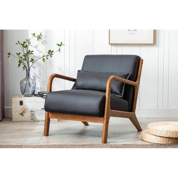 Arsh Accent Chair With Pillow, Pu Upholstery, Rubberwood Legs