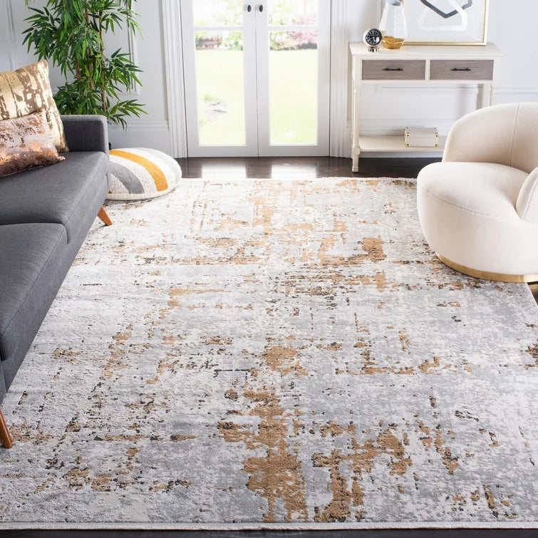 Broadway Abstract Gray Gold Area Rug 9'x12'