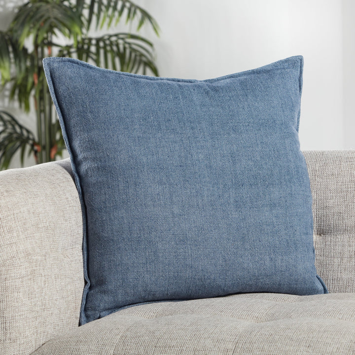 Burbank Blanche Reversible Blue Pillow With Insert 22"x22"
