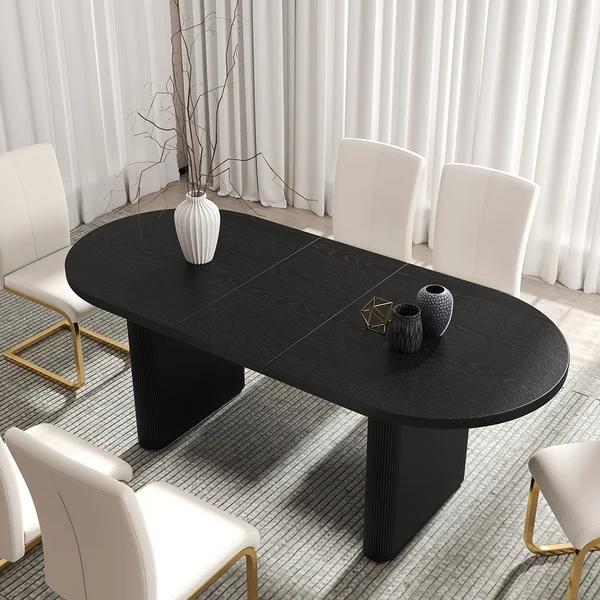 Japandi Oval Extendable Black Dining Table