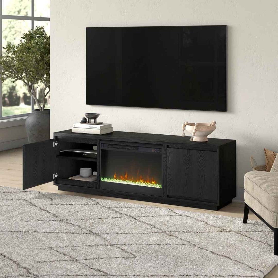 Nieshia Rectangular TV Stand Crystal Fireplace