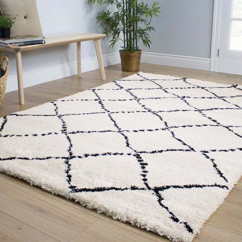 Lydon Geometric Ivory Black Area Rug-7'10''x10'10''