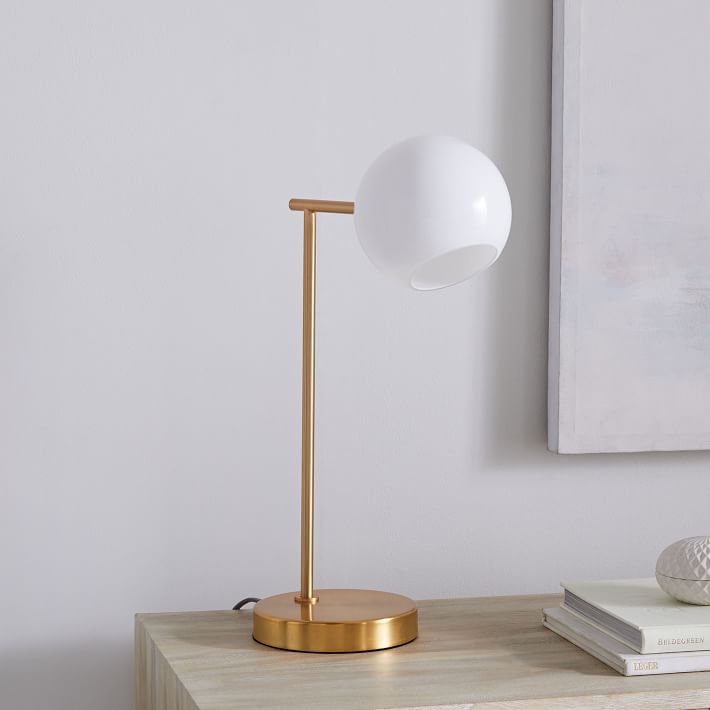 Staggered Glass Table Lamp Antique Brass Milk Glass
