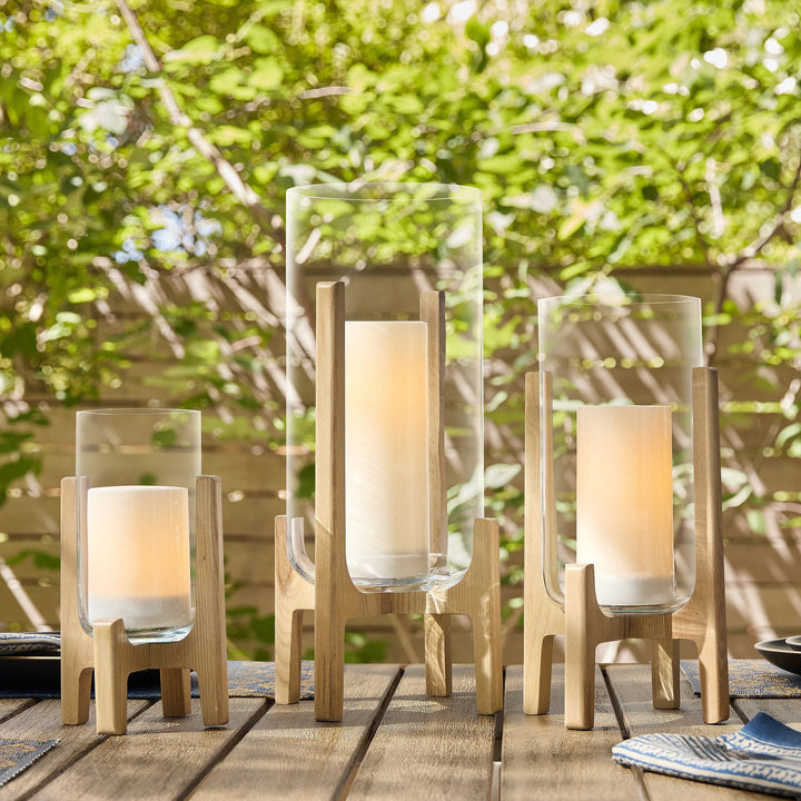 Marti Mid Century Glass and Wood Lanterns-Small