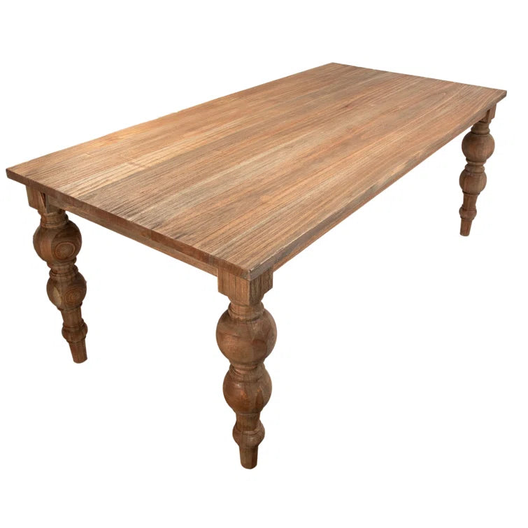 Campbell Rectangular Reclaimed Mindi Wood Carved 4-Leg Dining Table