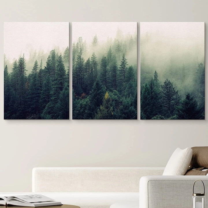 Landscape With Trees In Mist - 3 Piece Unframed-36x72