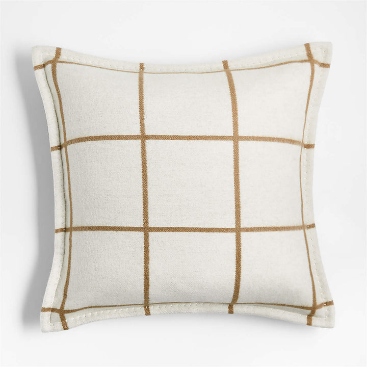 Camel Brown Reversible Merino Wool Windowpane Throw Pillow Cover-20"x20"