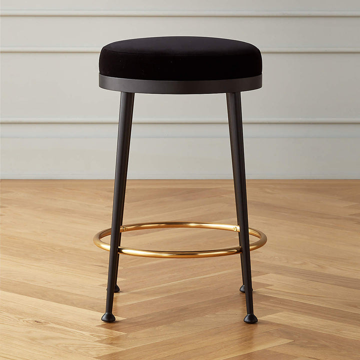 Atlas Black Velvet Counter Stool