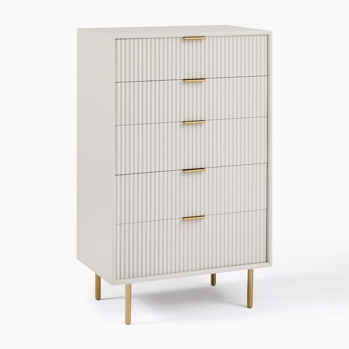 Quinn Lacquer 5 Drawer Dresser Haze Antique Brass