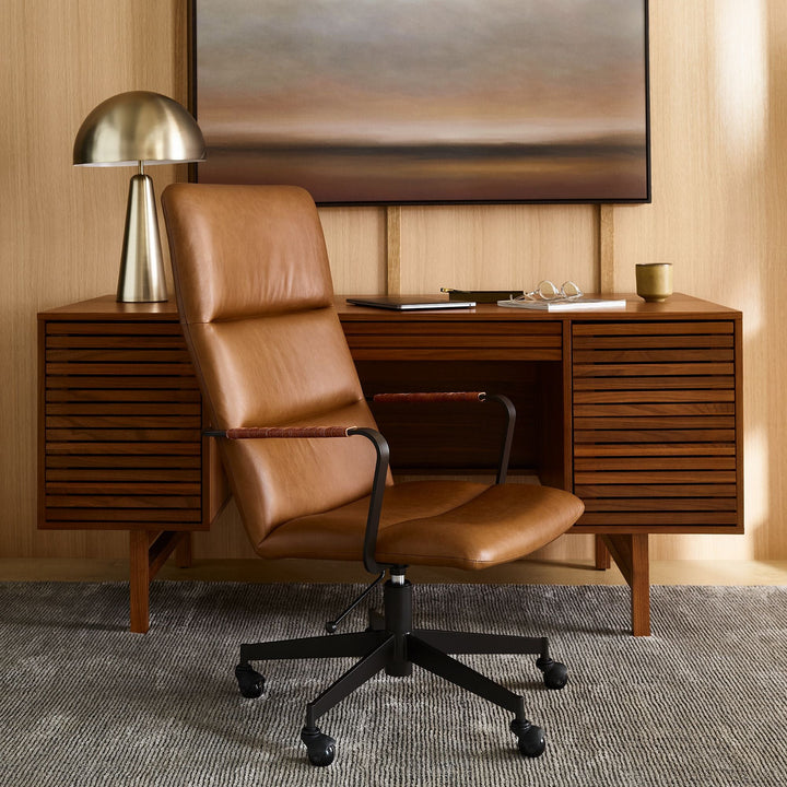 Cooper Mid- Century High Back Leather Swivel Office Chair