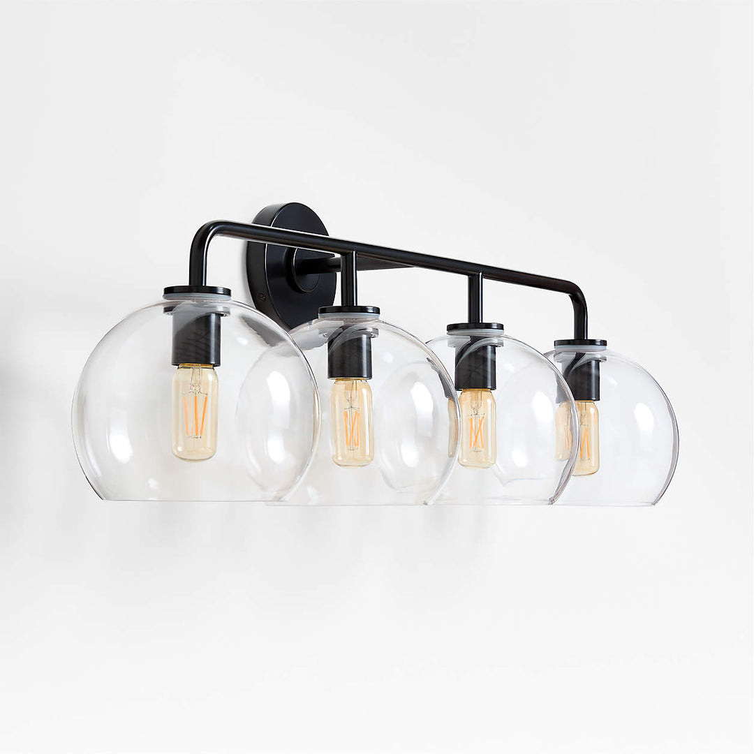 Arren Black 4 Light Wall Sconce Light with Clear Glass Round Shade