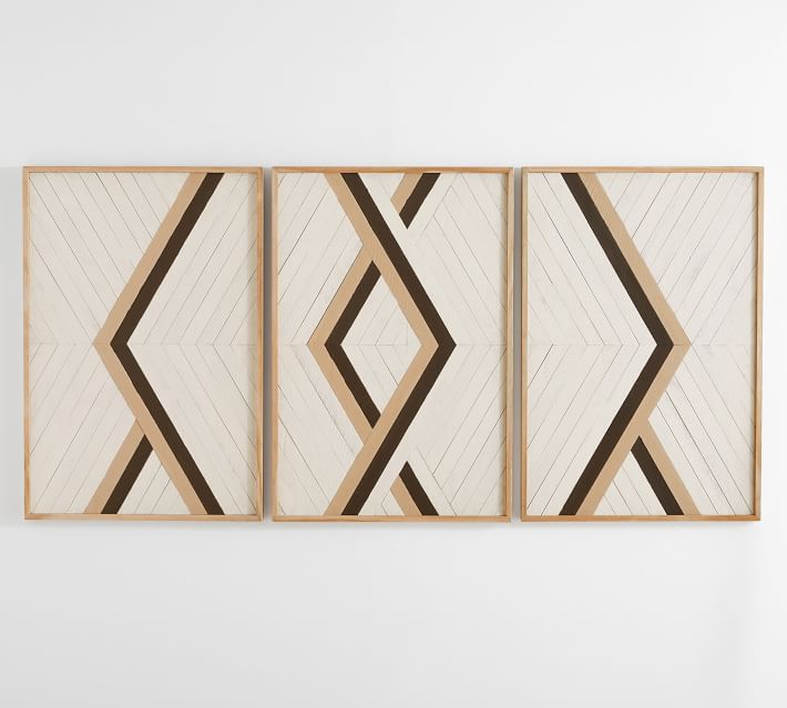 ALEKSANDRA ZEE INLAID WOOD TRIPTYCH WALL ART