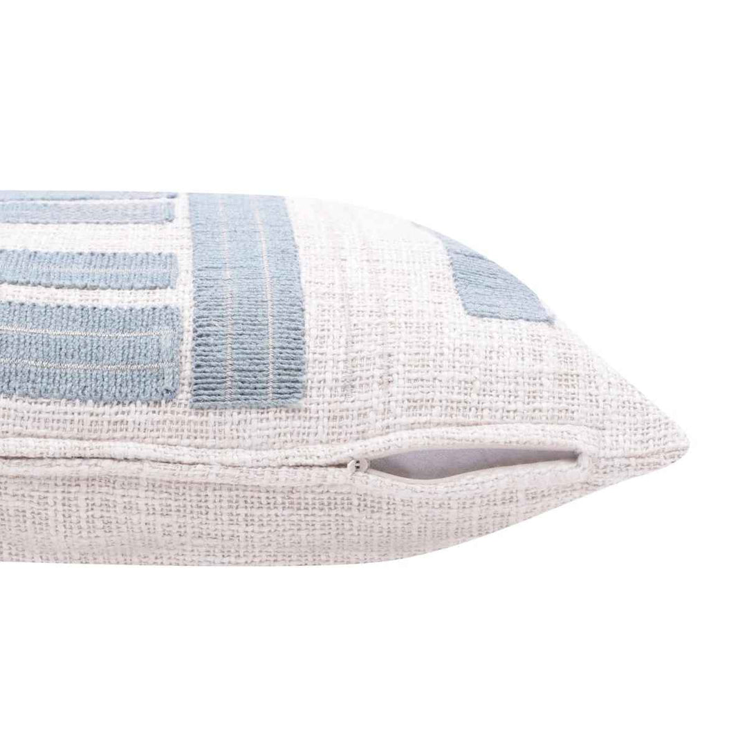 Malachy Ocean Blue and Ivory Cotton Throw Pillow-20"x20"