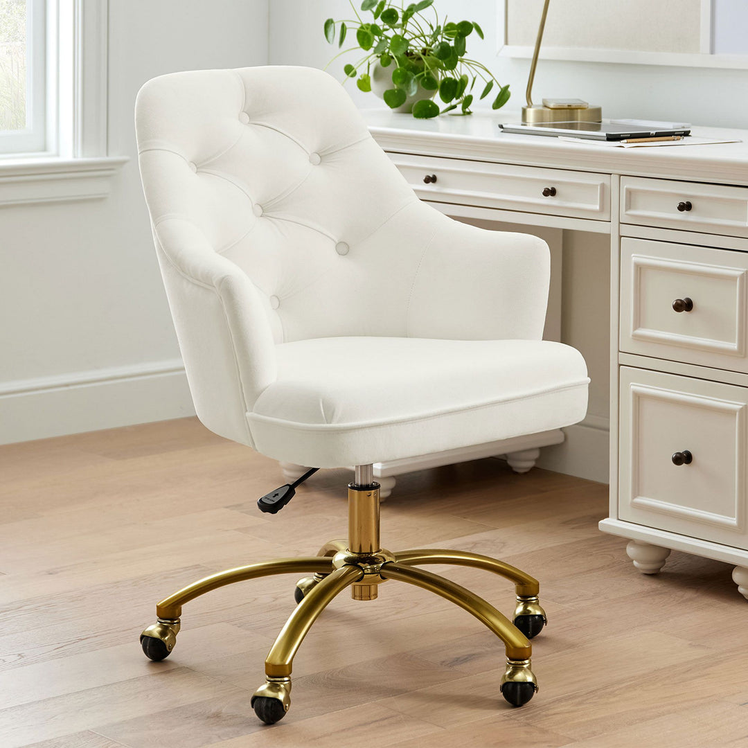 Everyday Velvet Ivory Tufted Swivel Desk Chair