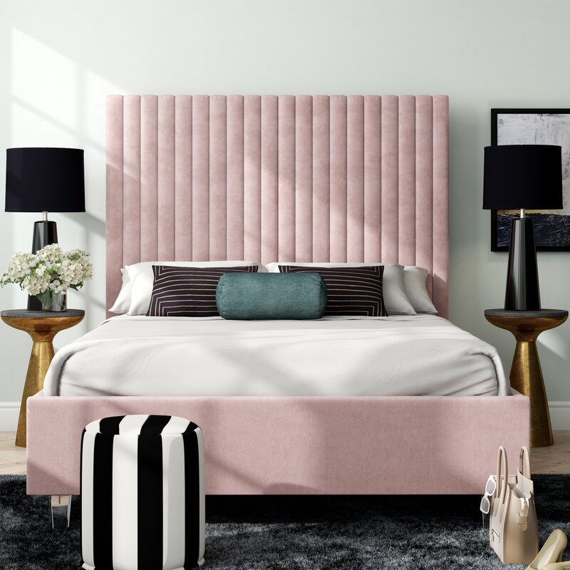 Queen Pink Fuiloro Tufted Upholstered Low Profile Platform Bed