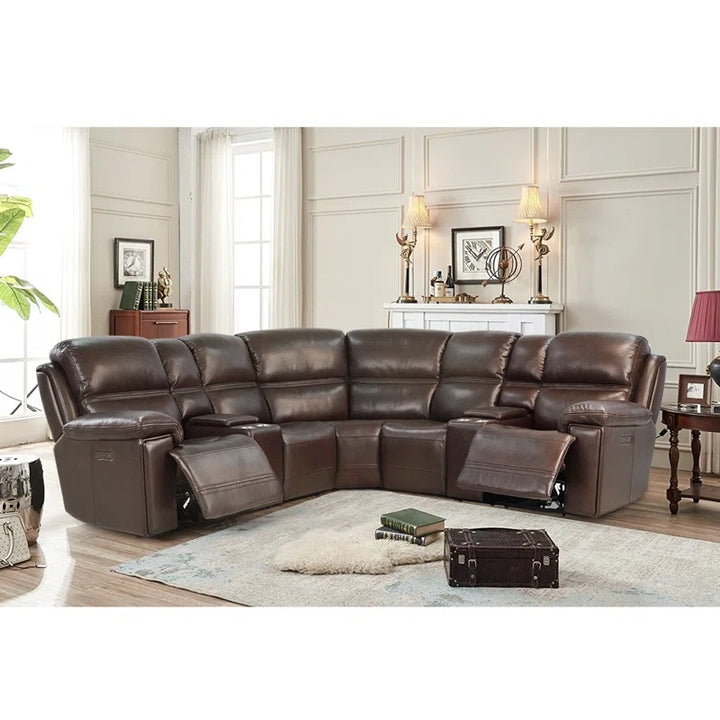 116'' Wide Genuine Leather Symmetrical Reclining Corner Sectional