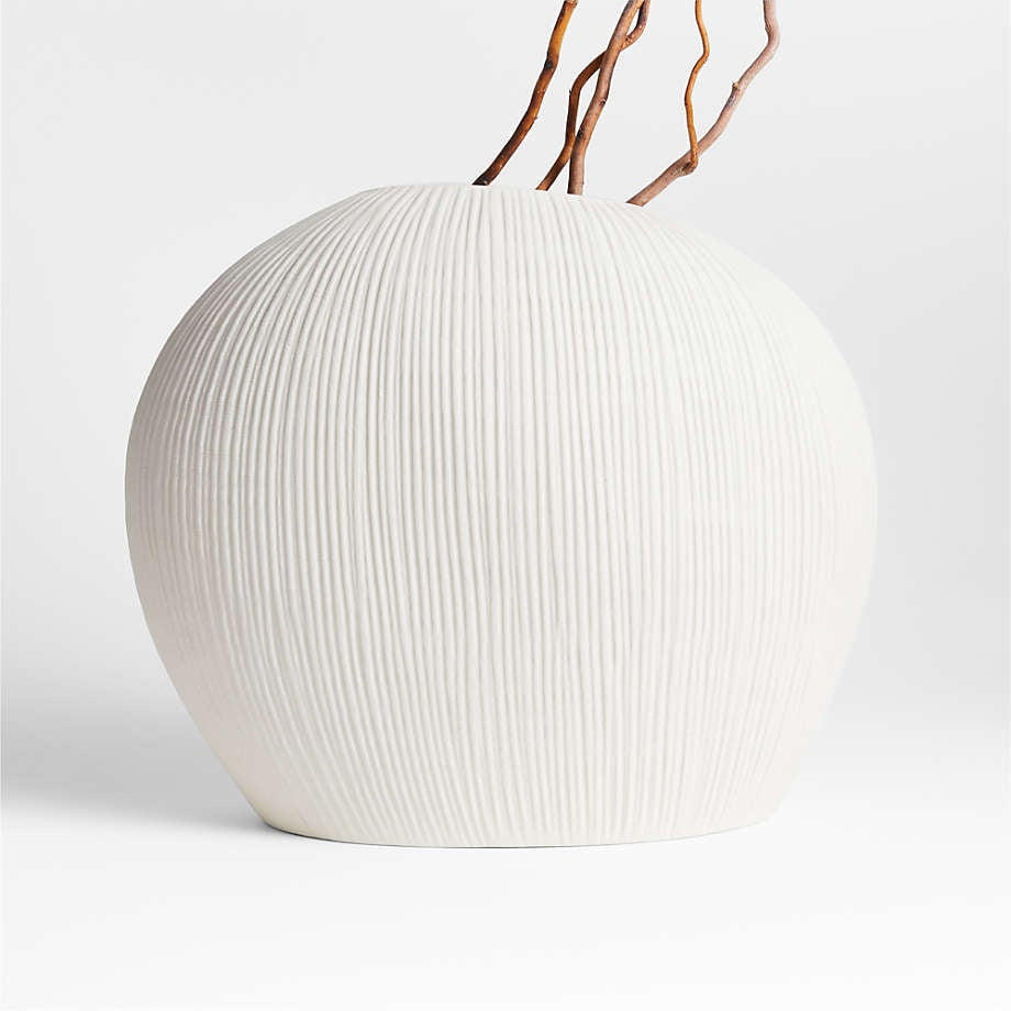 Alura Low Wide Cream White Porcelain Vase