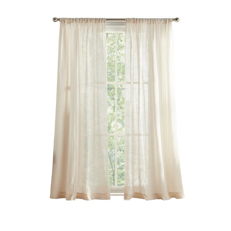 Pinstripe Sheer Solid Color Sheer Rod Pocket Curtain Set of 2