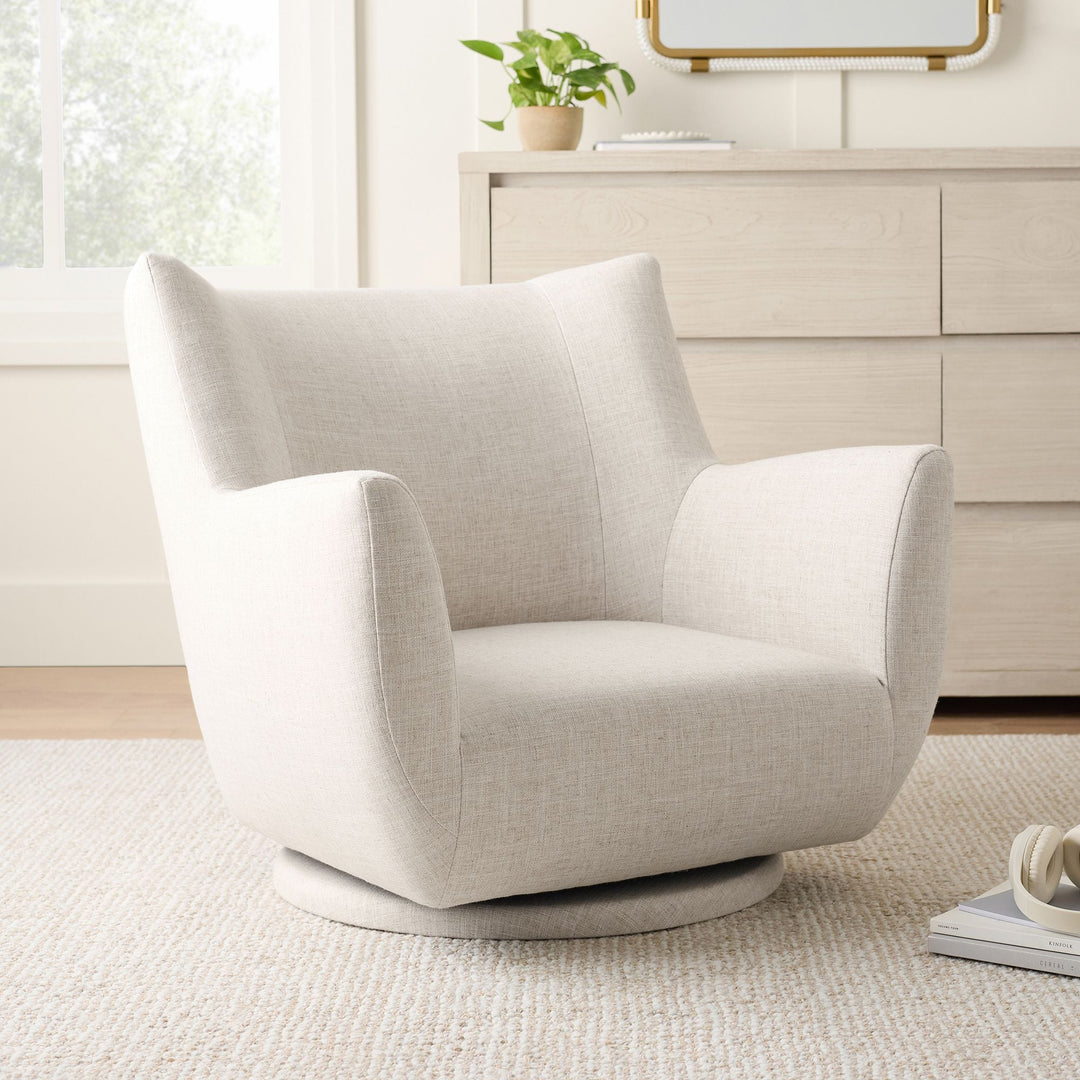 Eco Performance Textured Weave Oatmeal Lennon Low Swivel Chair