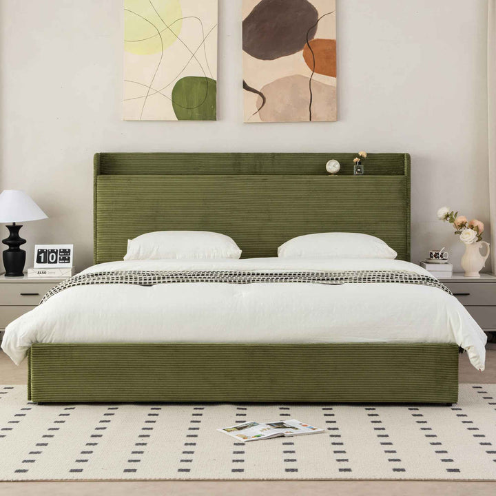 Upholstered Platform Bed with 4 Storage Drawers And Storage Headboard-King