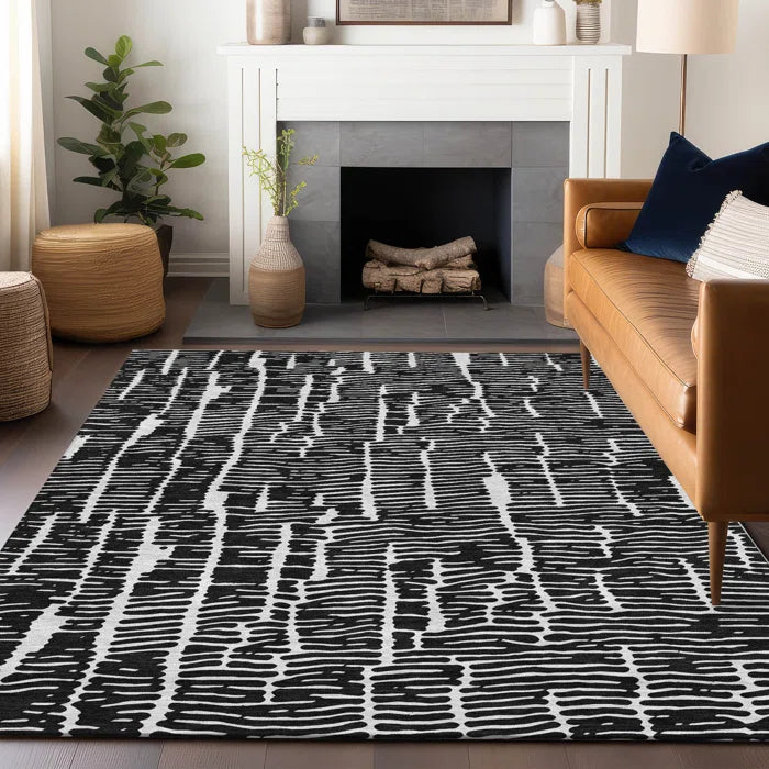 Premium Machine Washable Prisco Black Rug