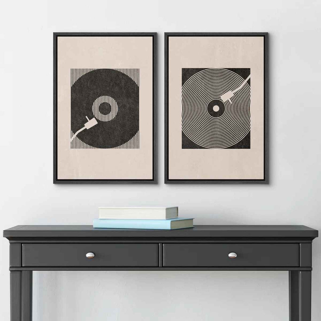 Music Record Player Boho Wall Art with Frame I