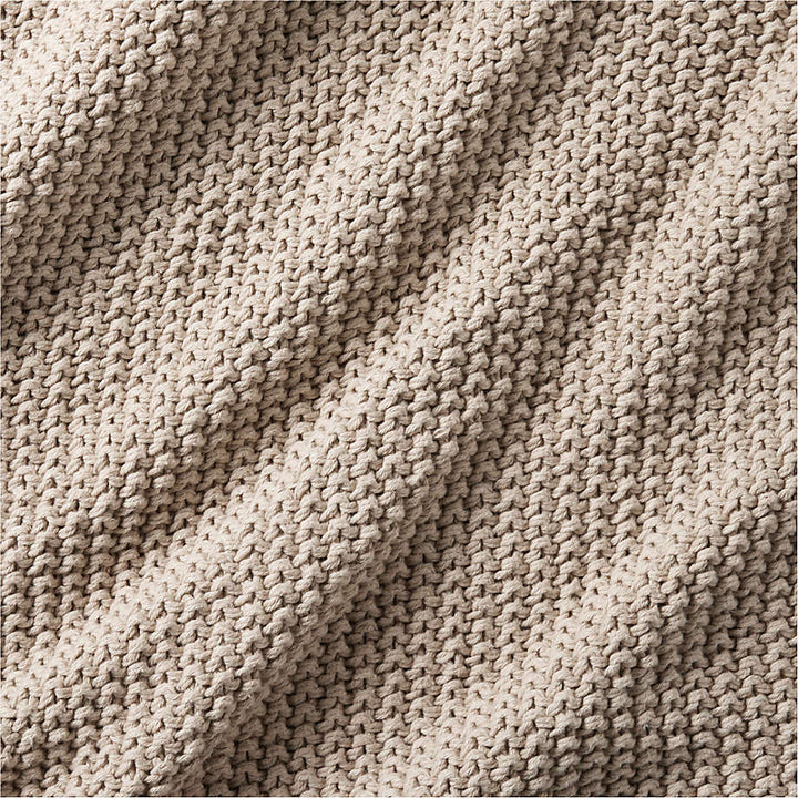 Organic Cotton Sand Beige Chunky Knit Bed Throw Blanket