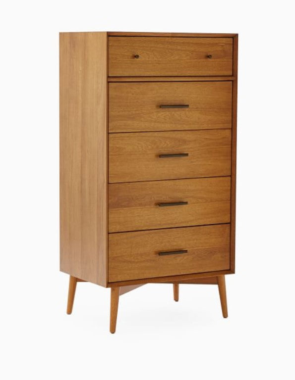 Mid Century 5 Drawer Dresser Narrow