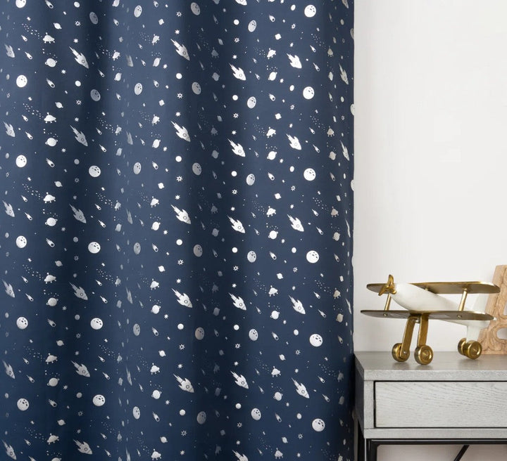 Tatyana Silver Foil Outer Space Polyester Blackout Curtain Pair (Set of 2)