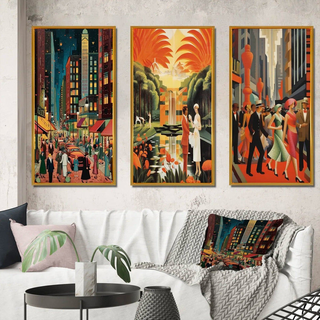 Art Deco Retro City Life by Designart 3 Pieces