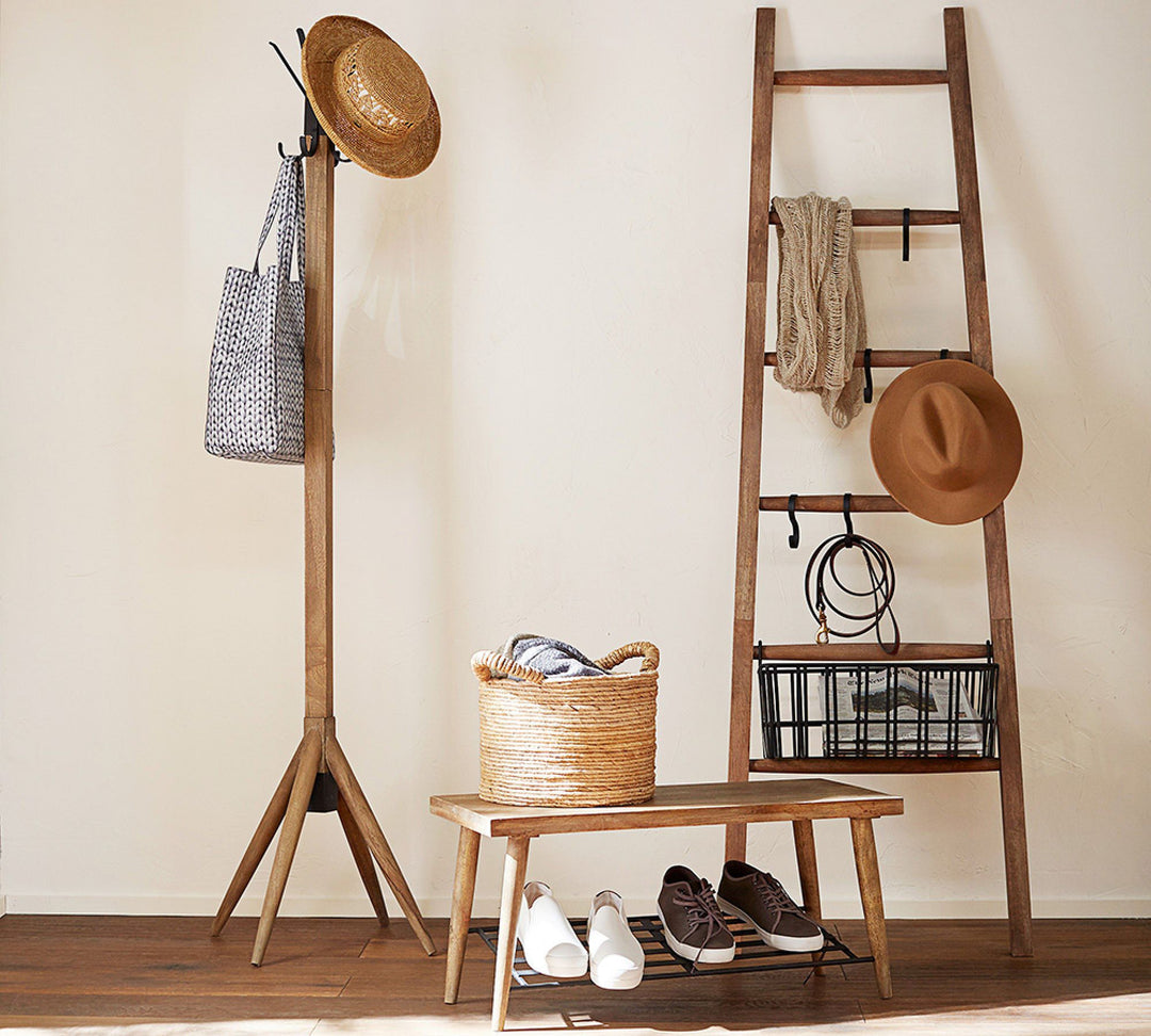 Lucy Mango Wood Shoe Rack with Bench