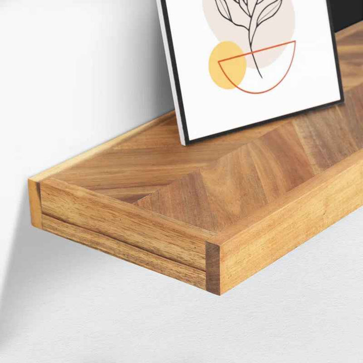 Jorgensen 2 Pieces Acacia Solid Wood Chevron Floating Shelves for Wall Decor