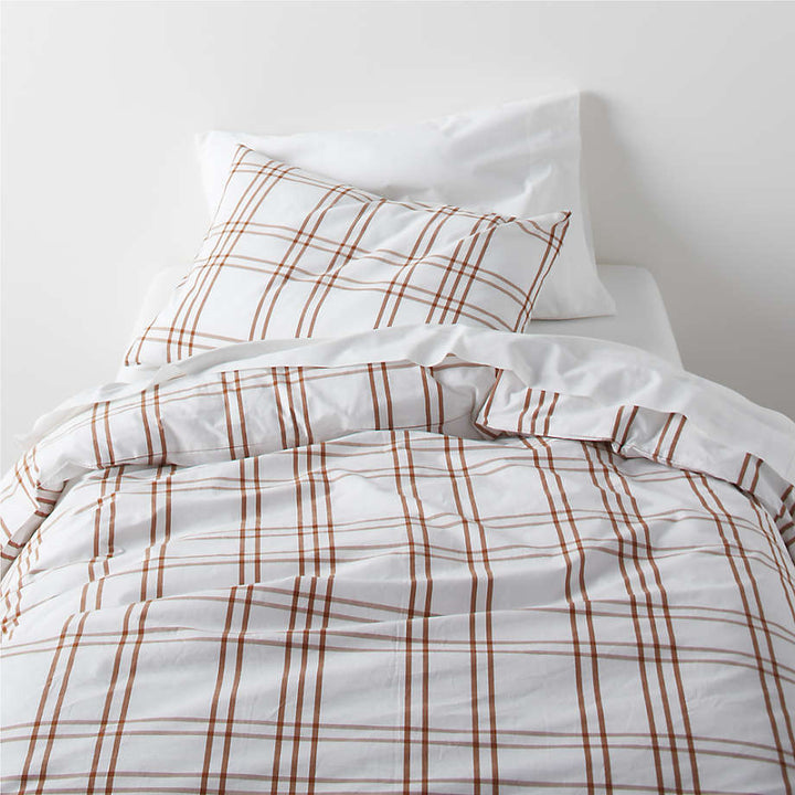 Stax Almond Brown Yarn Dyed Organic Cotton Kids Duvet Cover-Twin