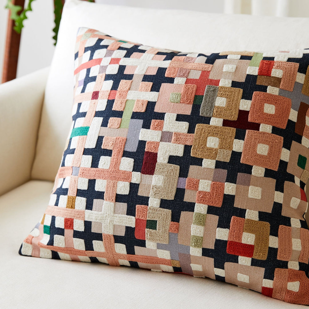 Crewel Patchwork Pillow Cover