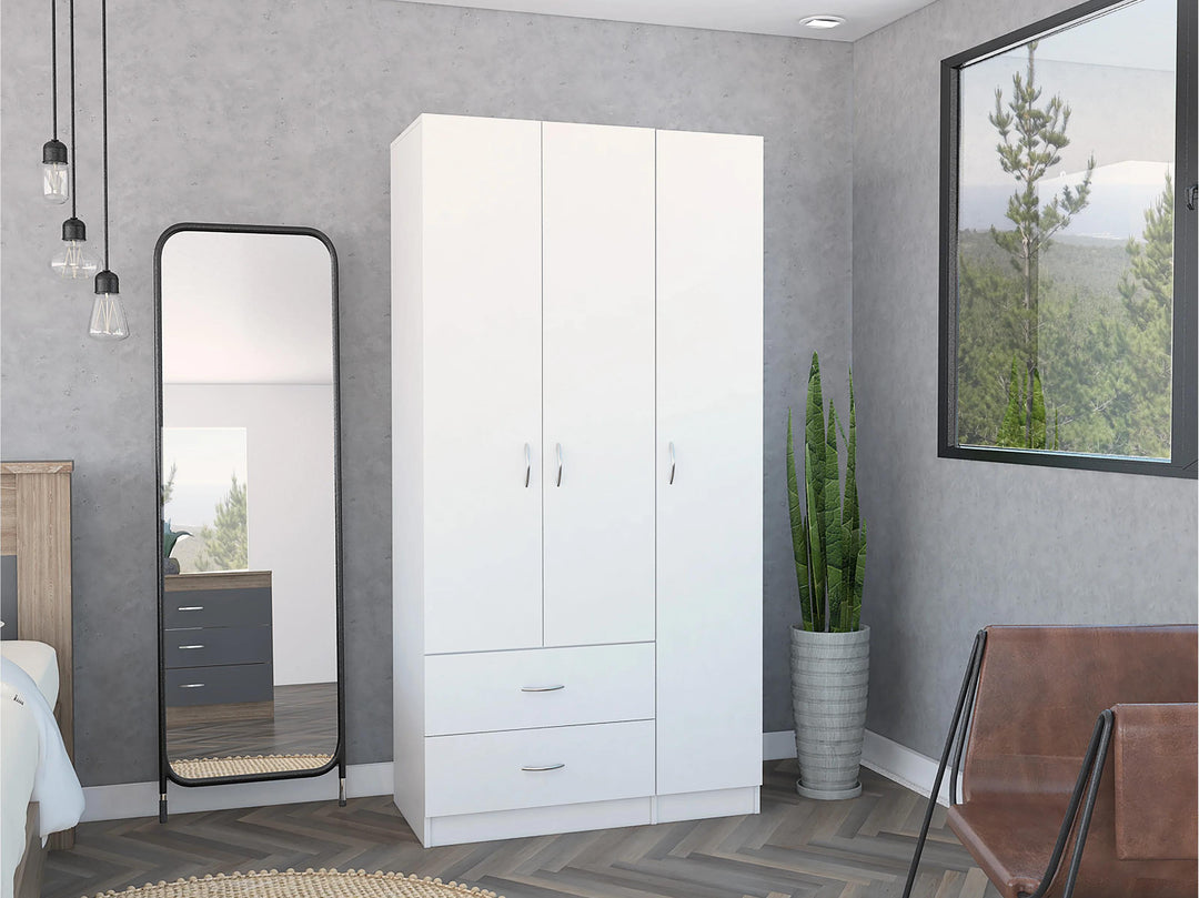 Ferrante 3 Door Armoire with Drawers Shelves and Hanging Rod