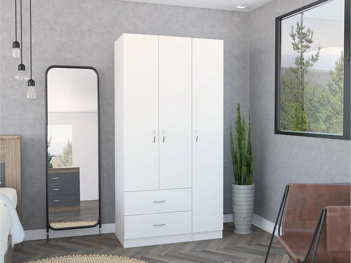 Ferrante 3 Door Armoire with Drawers Shelves and Hanging Rod