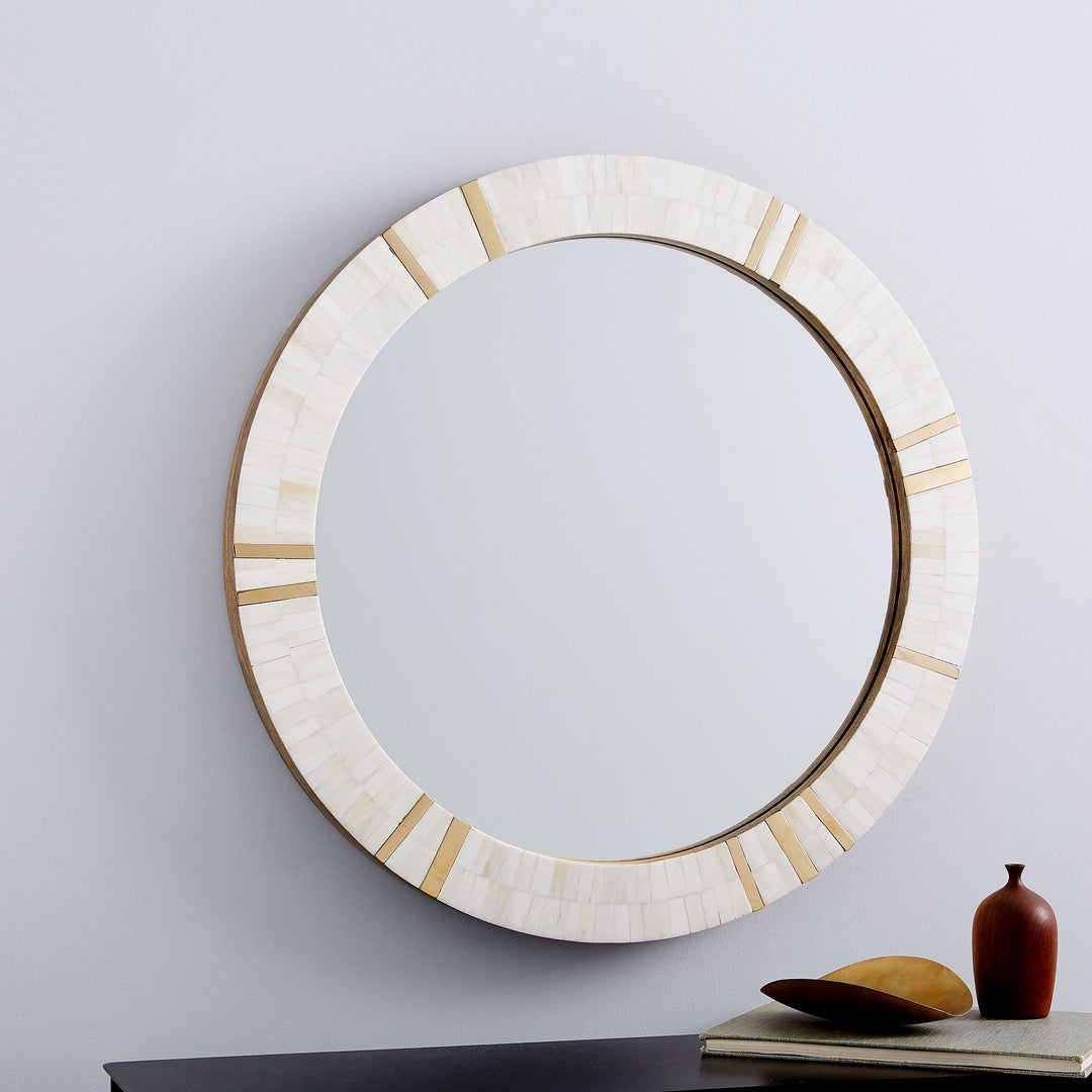 Brass And Bone Rays Round Wall Mirror