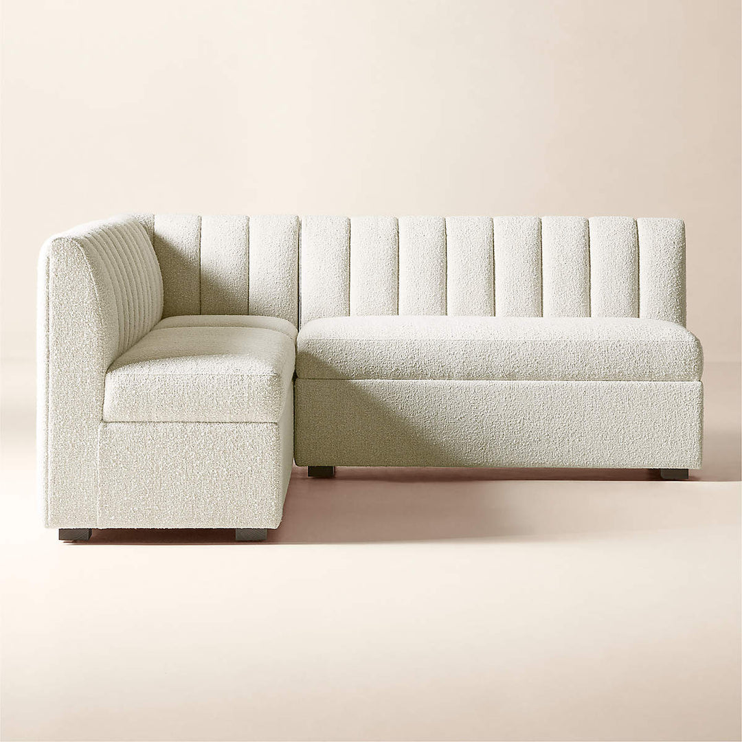 Duncan White Performance Fabric Double L-Shaped Loveseat Dining Banquette