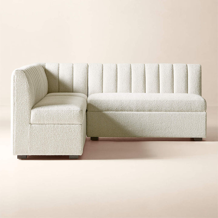 Duncan White Performance Fabric Double L-Shaped Loveseat Dining Banquette