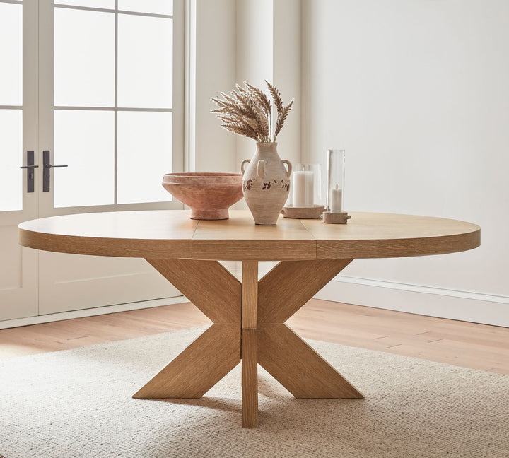 Modern Farmhouse Round Pedestal Extending Dining Table 78