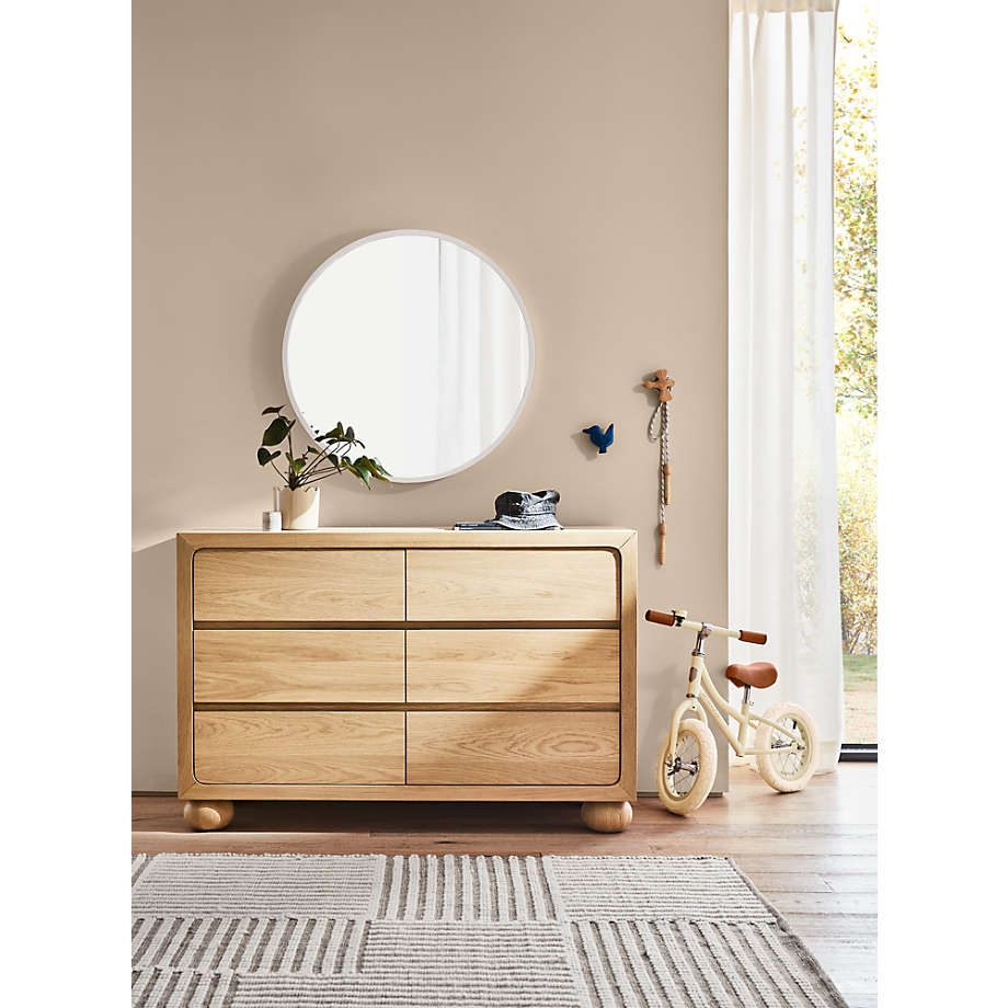 Emery Natural Oak Wood Wide 6 Drawer Kids Dresser
