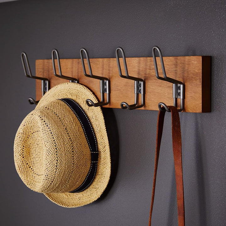 Industrial Wood and Metal Hook Rack-Large