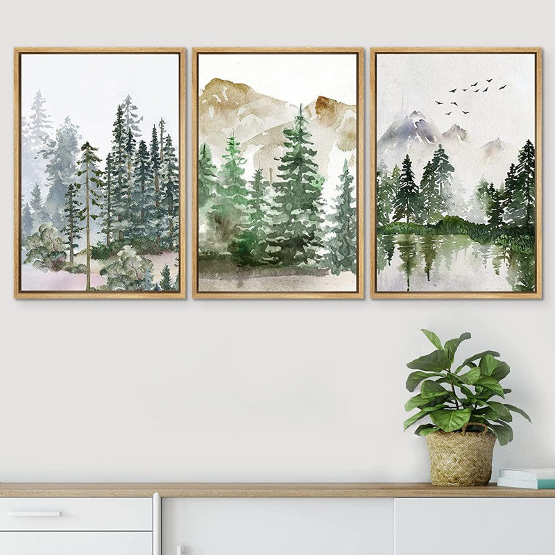Pastel Mountain Range Wood Forest Frame