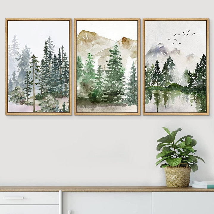Pastel Mountain Range Wood Forest Frame