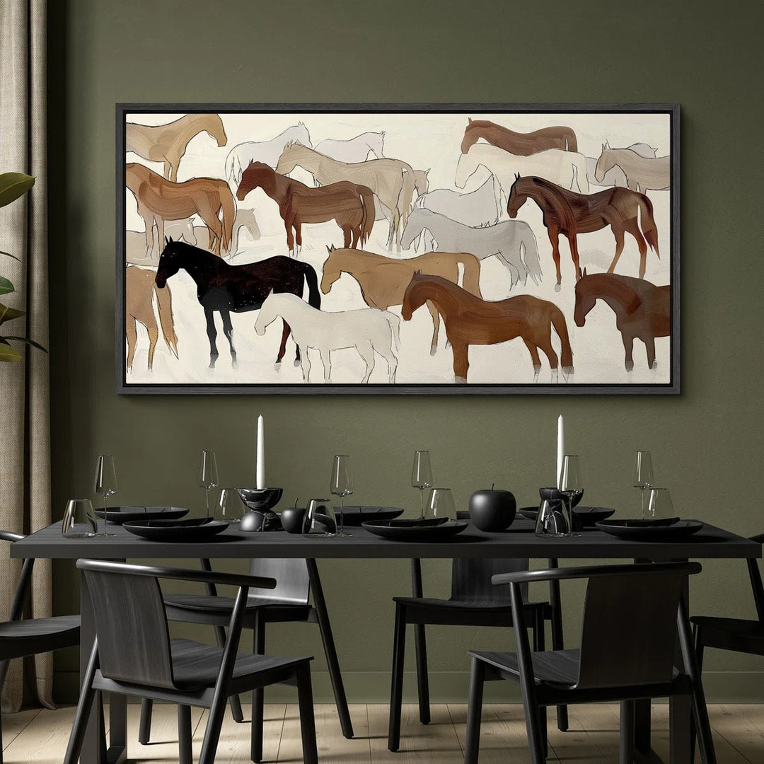 Abstract Illustration of Horses in Neutral Tones Modern Art 60x30
