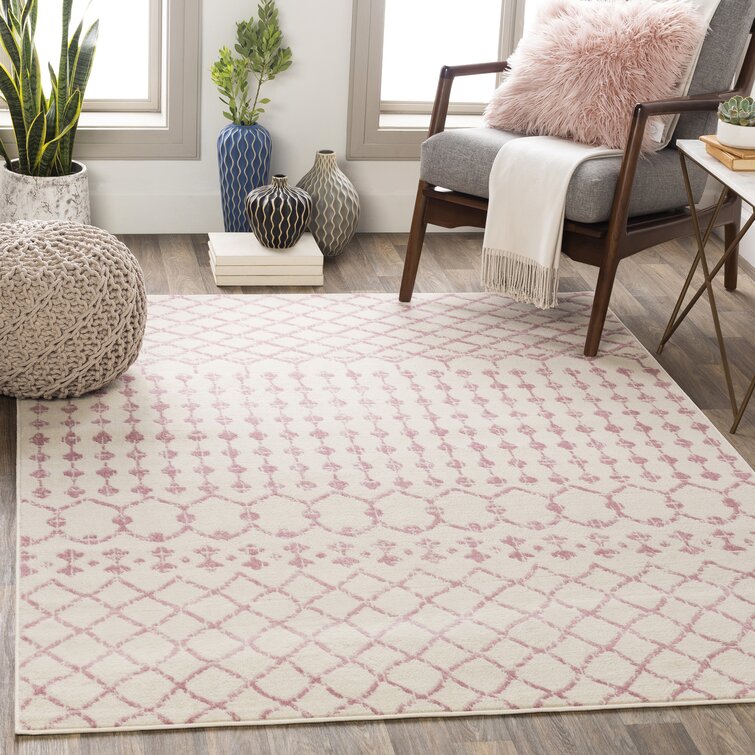 Windley Geometric Pale Pink Cream Area Rug 7'10"x10'2"