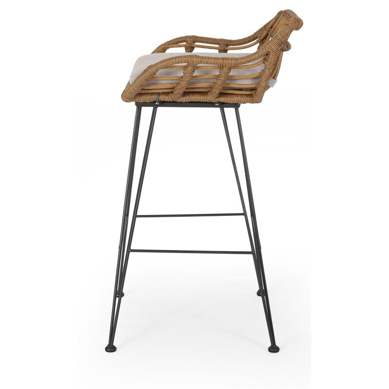 Endicott Lucrezia Wicker Patio Bar Stool with Cushion Set of 2