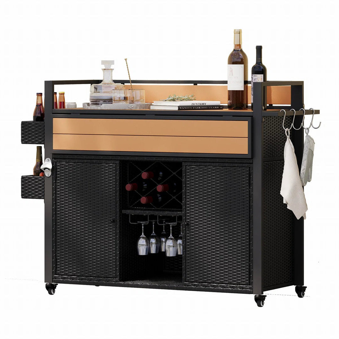 Tranquil Wicker Outdoor Grill Cart Table Top